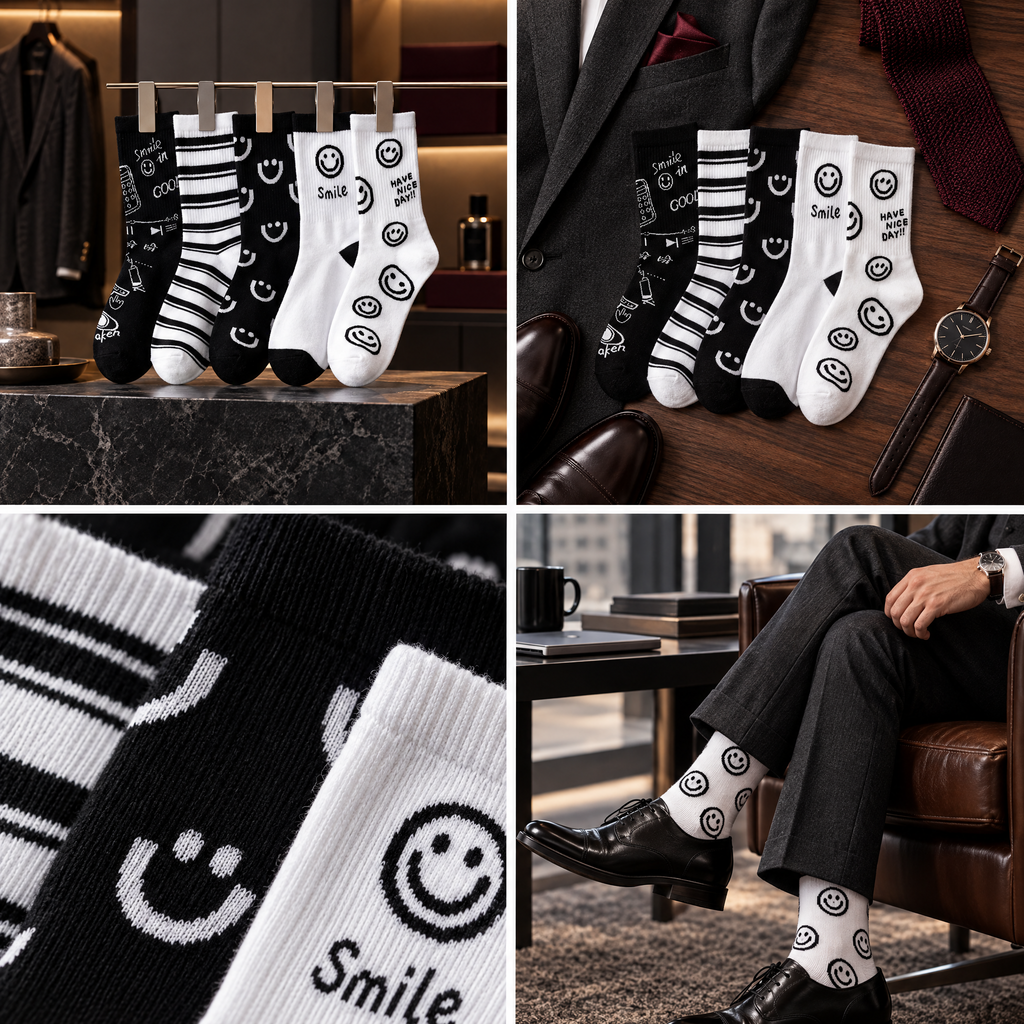 صور تحريرية متعددة لجوارب Smile Socks من LUXE WEAR