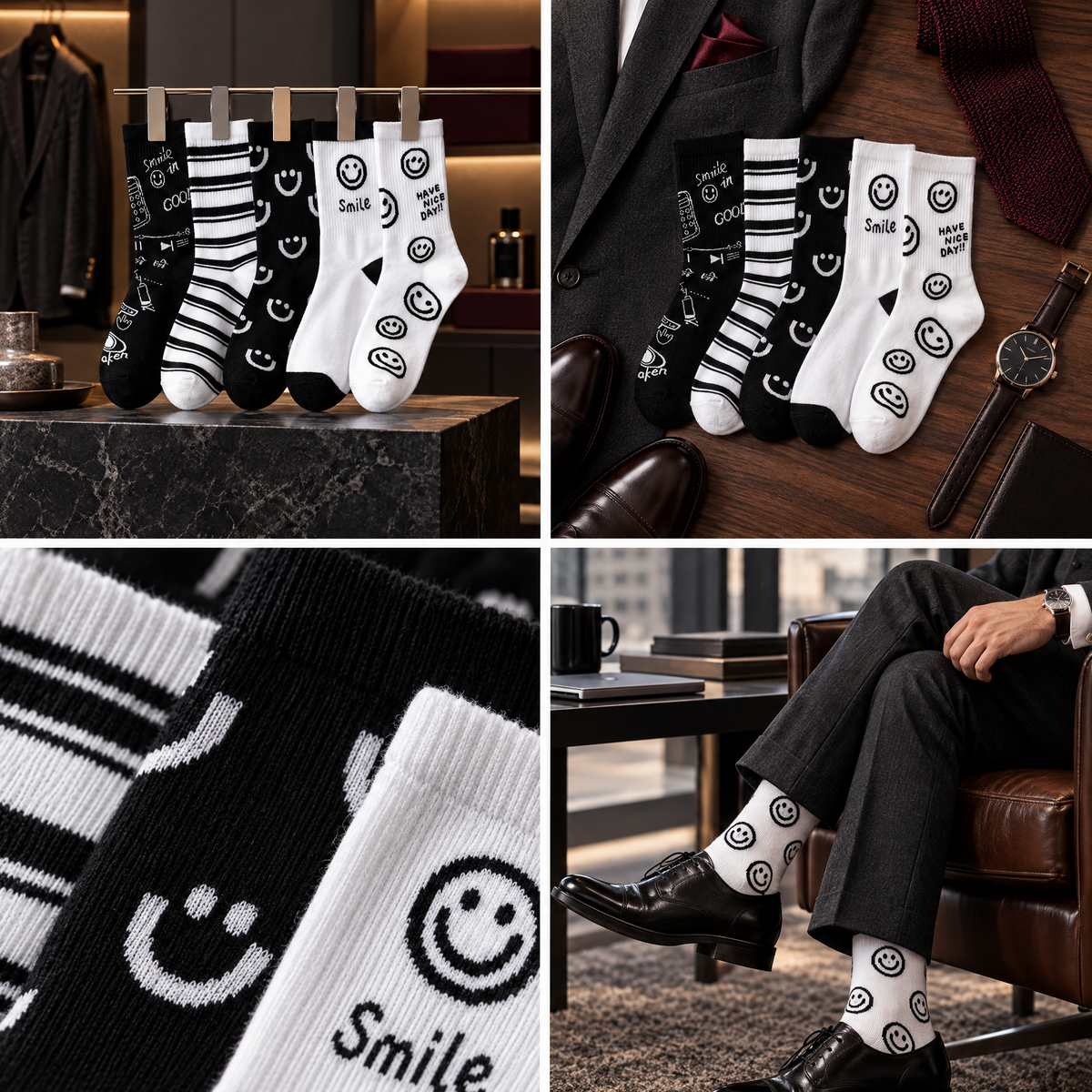 صور تحريرية متعددة لجوارب Smile Socks من LUXE WEAR