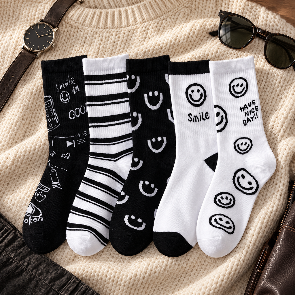 جوارب Smile Socks بتنسيق فاخر مع سترة كريمية
